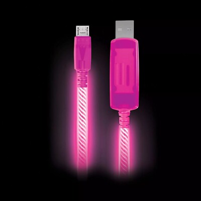 3x Electroluminescent Micro USB Charging Sync Cable Light Up Pulse V2 3FT Pink