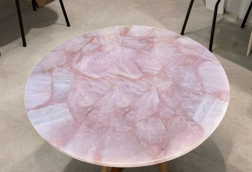 24" Round Rose Quartz Stone Coffee Table Top Crystal Healing Gemstone Garden Dec - Picture 7 of 11