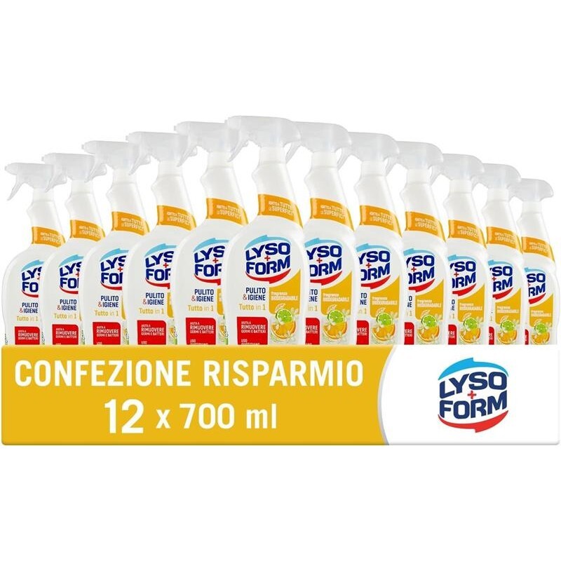 LYSOFORM SPRAY TUTTO IN 1 SET 12 PZ X 700 ML PULITO E IGIENE TE VERDE ARANCIA OK