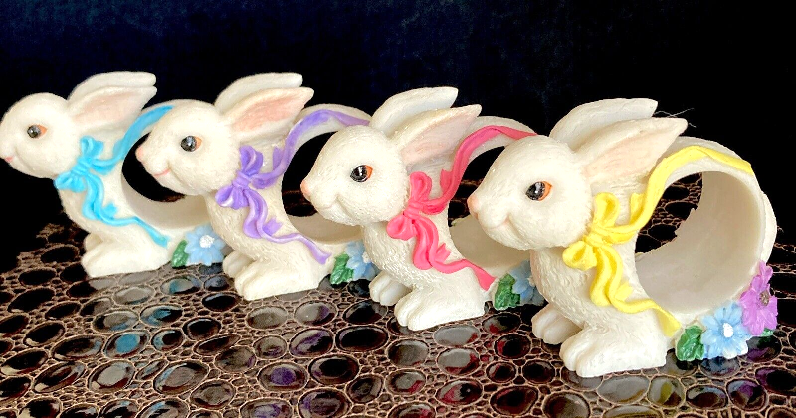 Bunny Rabbit Napkin Holders/Rings Set of 4 Easter Ceramic/Resin Cabbage Patch 3