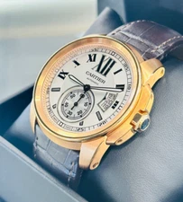 Cartier Calibre de Cartier W7100009 18k Rose Gold Silver Dial Automatic Watch