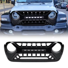 Glossy Black Front Armor Grille w/Off-Road Lights for 18-23 Jeep Wrangler JL JT