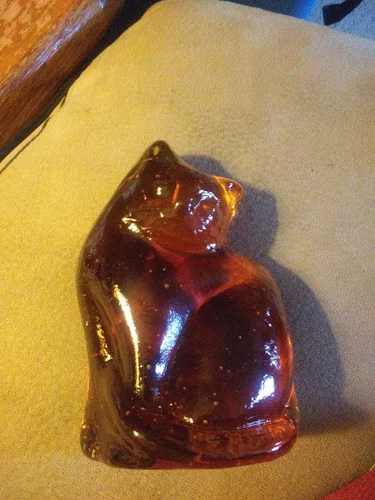 Blenko Amberina Glass Cat 2023 etched in