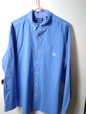 CHAPS XL EASY CARE MENS L/S CLASSIC BUTTON DOWN SHIRT BLUE POCKET WHITE LOGO