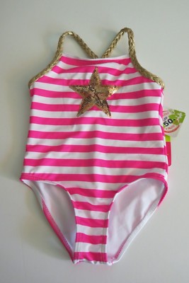 Penelope Mack Little Girls 6 1 Pc Swimsuit Pink White Gold Star Stripe