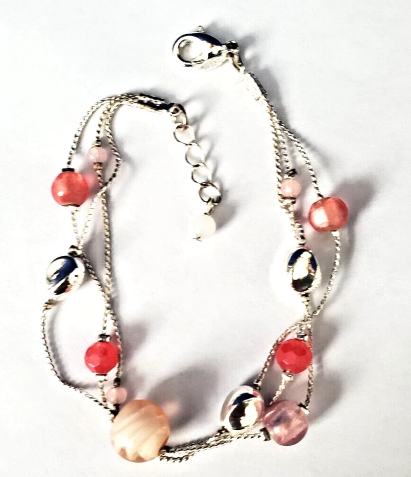 Avon breast cancer Awareness bracelet silver tone beaded  6.5" - Image 4 of 4