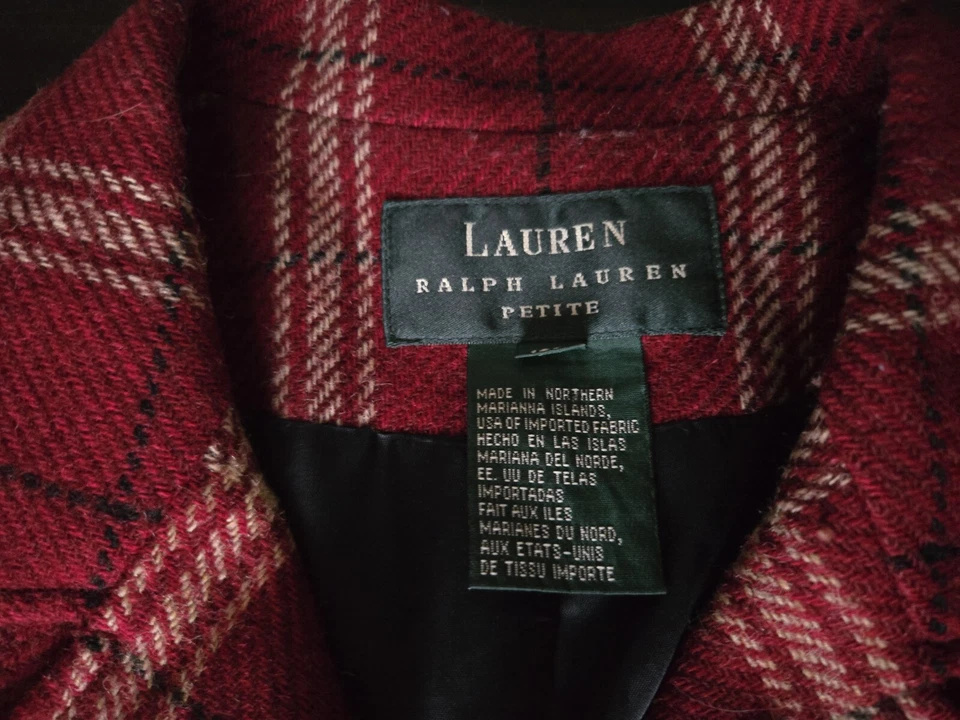 Lauren Ralph Lauren Women 10P Cranberry Red Plaid Wool Zip/Button Jacket Blazer - Image 3 of 4