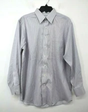 Cremieux Mens Blue Pinstripe Long Sleeve Button-Up Cotton Business Dress Shirt