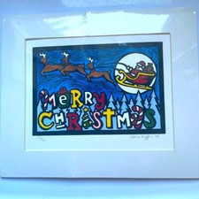 New in packaging print of Santa with reindeer with Merry Christmas