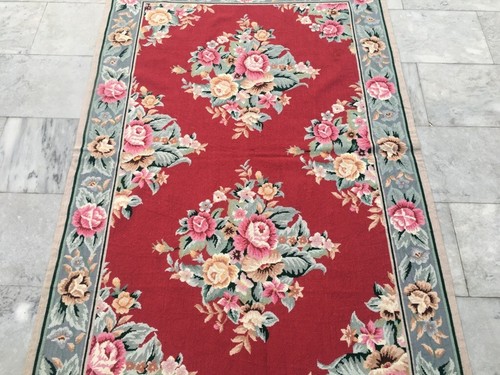 Vintage French Style Aubusson Needlepoint Chain Stitch Area Rug 4x6 ft Free Ship - Picture 2 of 7