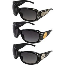 Rodeo Queen 3 Pairs of Motorcycle Sunglasses for Women Padded Black Frame w/