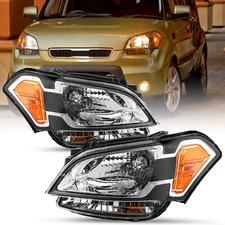 For 2010-2011 Kia Soul Black Amber Halogen Headlights Assembly Pair L+R