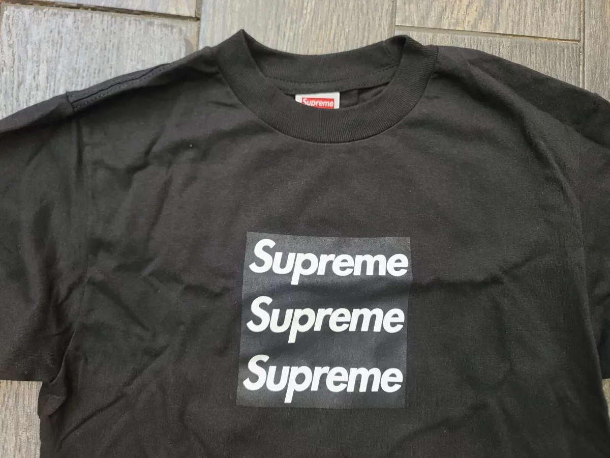 SUPREME X ASSPIZZA TRIPLE BOX LOGO LONG SLEEVE TSHIRT IN BLACK