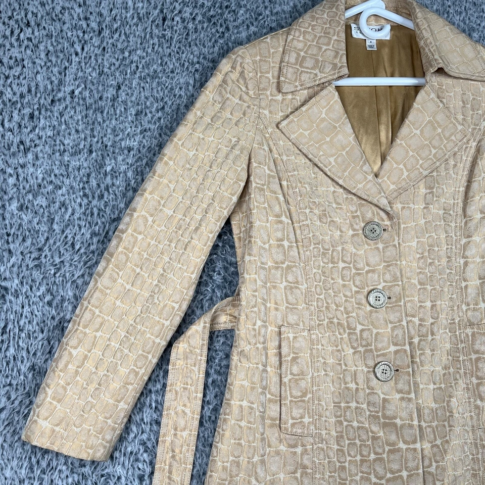 Gabardina St. John Mujer 4 Oro Crema Patrón Cocodrilo Seda Satinado Forrada Foto 4 de 4