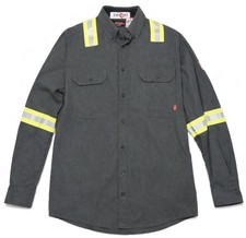 Bulwark FR Hi Vis Work Shirt Large Gray Reflective CAT 2 NFPA 2112
