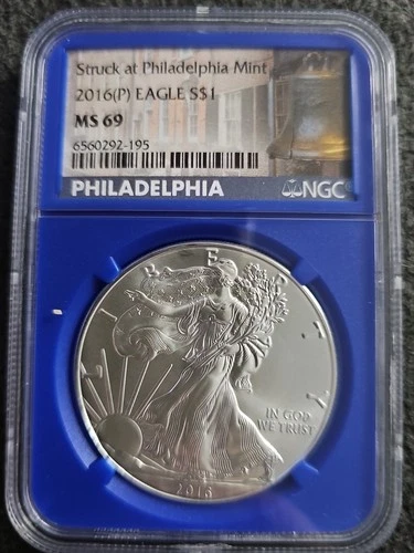 2016-P S$1 Silver Eagle NCG MS69 Struck at Philadelphia Mint