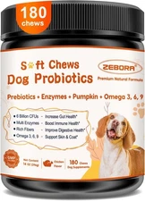 ZEBORA Probiotics for Dogs, Dog Probiotics, Digestive Health, 180 Chews 