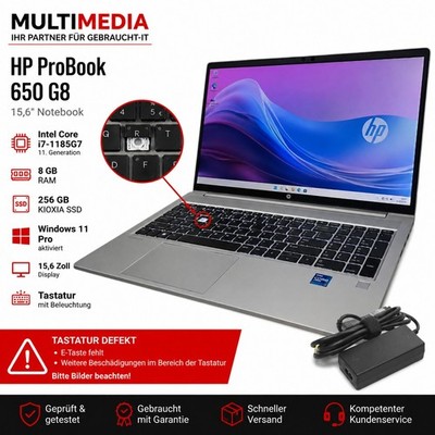 HP ProBook 650 G8 15,6'' i7-1185G7 8GB RAM 256GB SSD Win 11 Tastaturdefekt #V27
