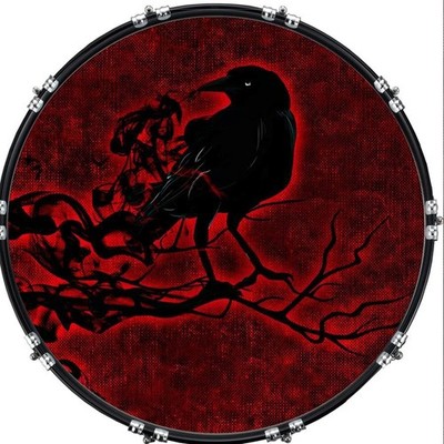 Aquarian 22'' Kick Bass Drum Head Graphical Image Front Skin Raven on Red