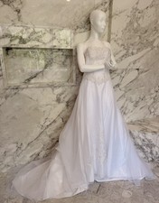 Vintage Private Collection Strapless Wedding Dress Beaded Lace Train Sz 10 Rare