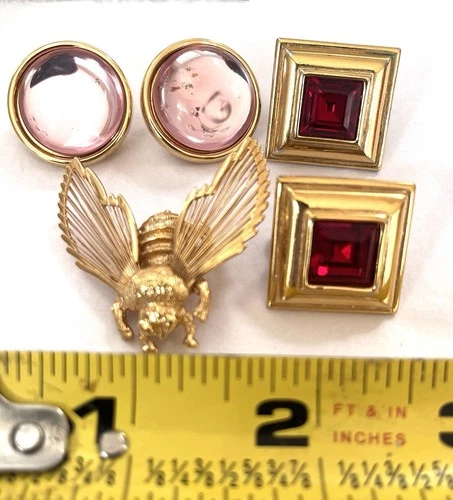 Vintage Costume Jewelry Monet Lot, Rhinestone Earrings and Gold Bee Pin