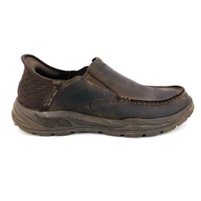Mens 10 Skechers Arch Fit Motley Milo Brown Oiled Leather Slip-In Loafers 205204