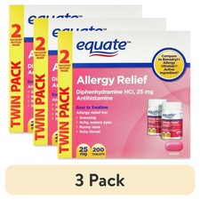 3  pack  Equate Allergy Relief Diphenhydramine Tablets 25mg, 2x100 Count