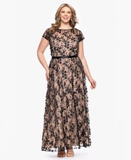 Xscape Black  Nude Embellished 3D Flower Sequin Ball Gown Size 18W $209