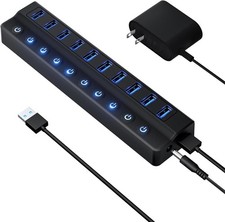Powered USB Hub 3.0, 10-Port USB Splitter Hub with Individual On/Off Switches an