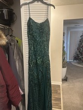 Blondie Nites Green Sequin Mesh Long Backless prom dress Lace Up Size 11 