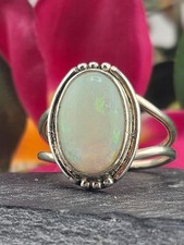 Full Cab White Australian Opal and 925 Sterling Silver Ring - Size 9