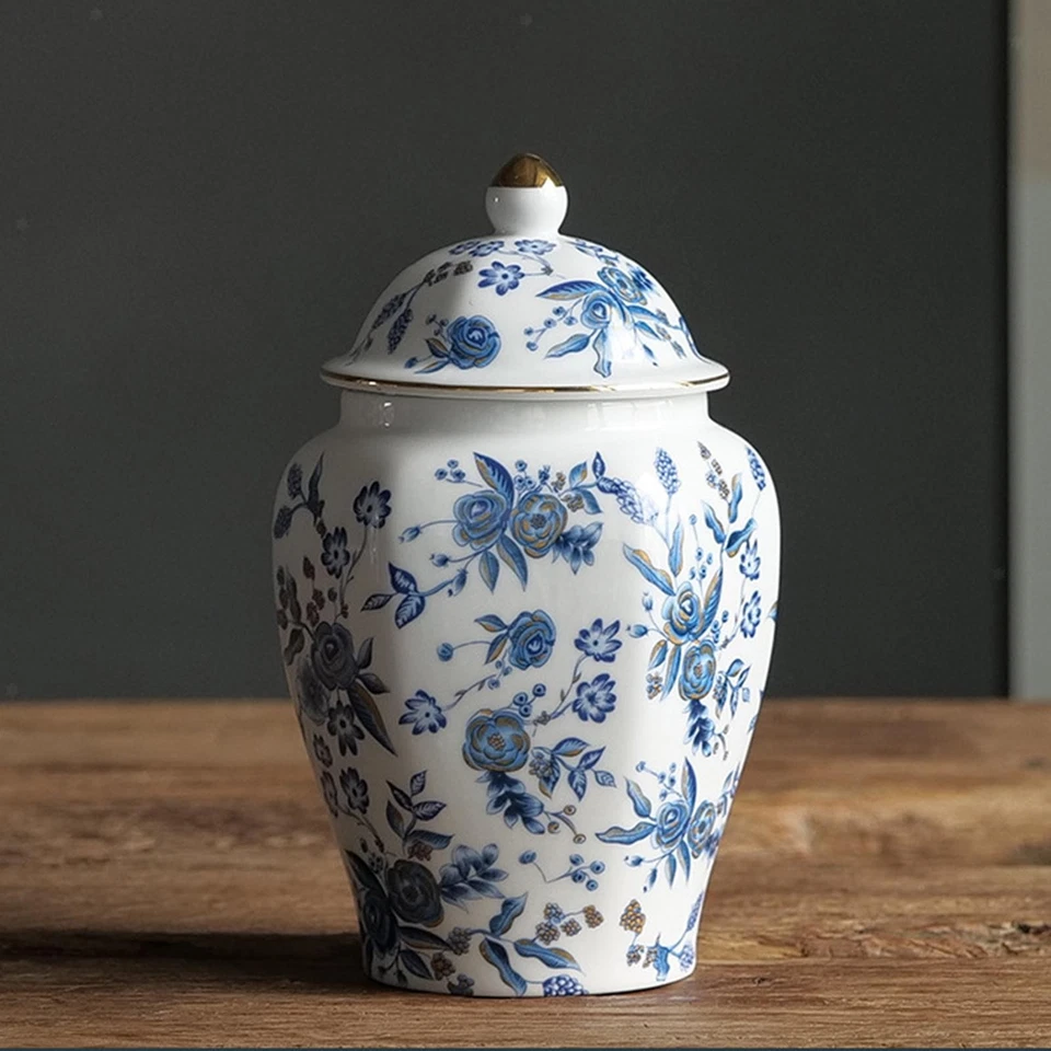 Flower Vase Ginger Jar with Lid Storage Asian Decor Food Storage Container