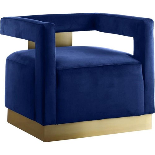 Pemberly Row Modern 18.5"H Velvet Accent Chair in Navy and Gold - Picture 1 of 10