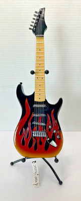 Miniature Guitar 6 Strings - Flames Design- NWT - 14x4.75  Guitar, Stand 10x6.5 