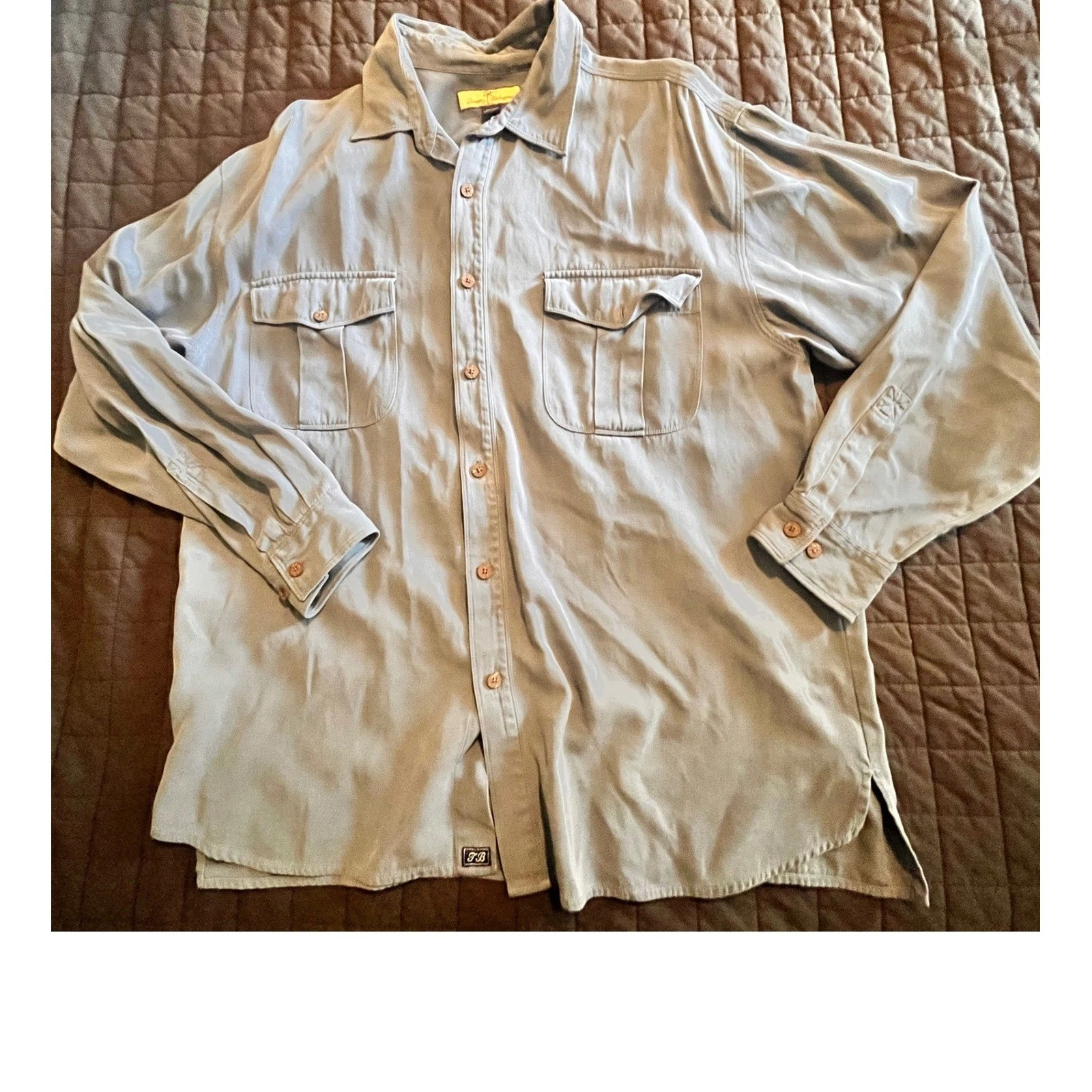 Tommy Bahama Mens LG Silk Cotton Blend Long Sleeve Button Down Shirt Blue Gray