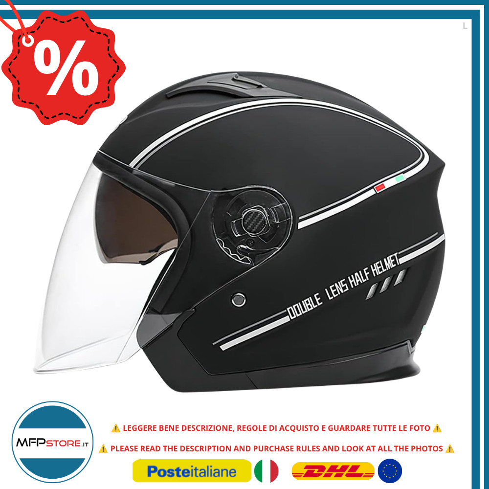 Casco Jet Doppia Visiera Vintage Scooter/Moped Moto e Scooter 56-60 cm