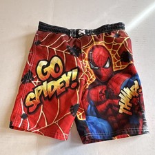 Spider-Man Marvel Boys 4T Swim Shorts Red Graphic Print Elastic Waist Polyester