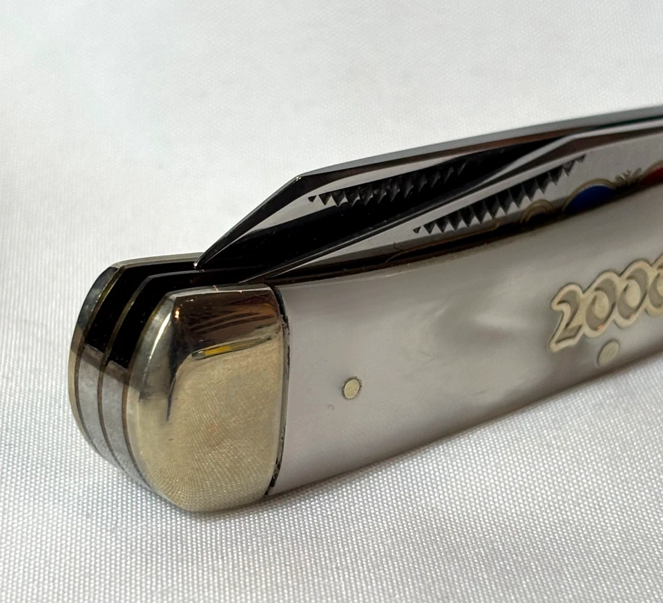 Cuchillo trampero Bulldog 2000 1 de 7 personalizado 2 hojas plegables nácar escalas Foto 3 de 4