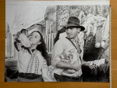 Indiana Jones Harrison Ford Karen Allen Original Charcoal Drawing Jack 2015