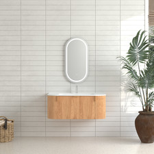 36" Bathroom Vanity, Solid Wood Wall-Mounted Floating Curved Edges Striped Bat