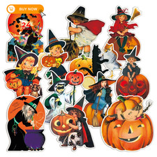 JarThenaAMCS 48 Pcs Vintage Halloween Witch Cutouts 6 6 Inch, Orange, Black