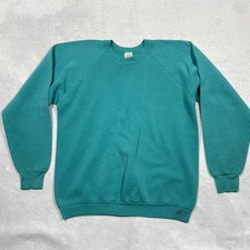 Vintage 80s Fruit of the Loom Made in USA Blank Crewneck Sweatshirt Mens XL Teal