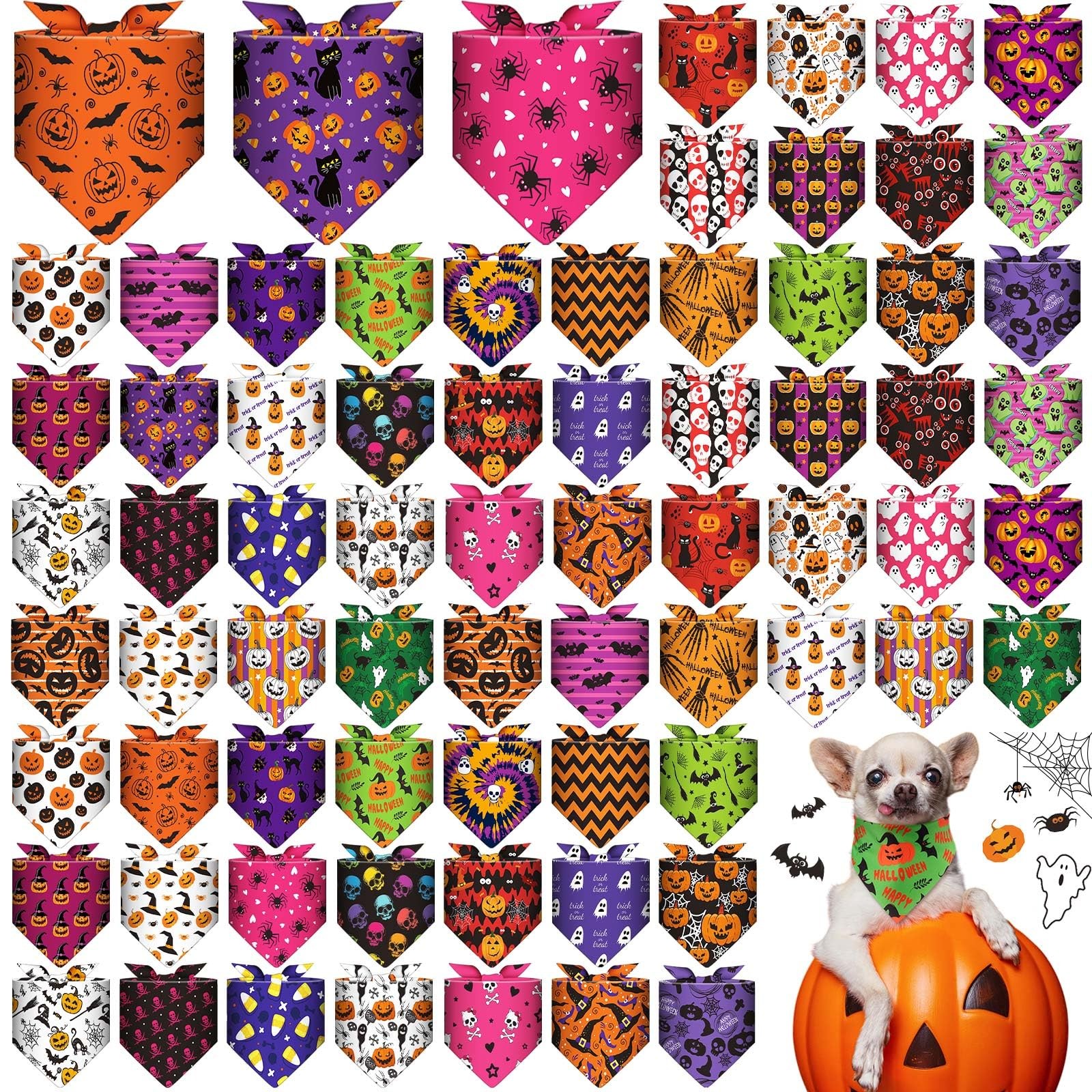 72 Pcs Halloween Dog Bandanas Bulk Pumpkin Triangle Scarf Cat Bibs Puppy Scar...