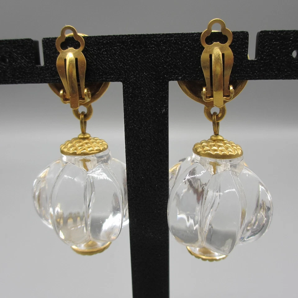 Vintage Lucite Earrings Gold Tone Chunky Statement Drop Clip On - Image 3 of 4