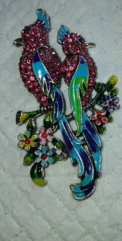 Double Pink Bird If Paradise Pin Brooch