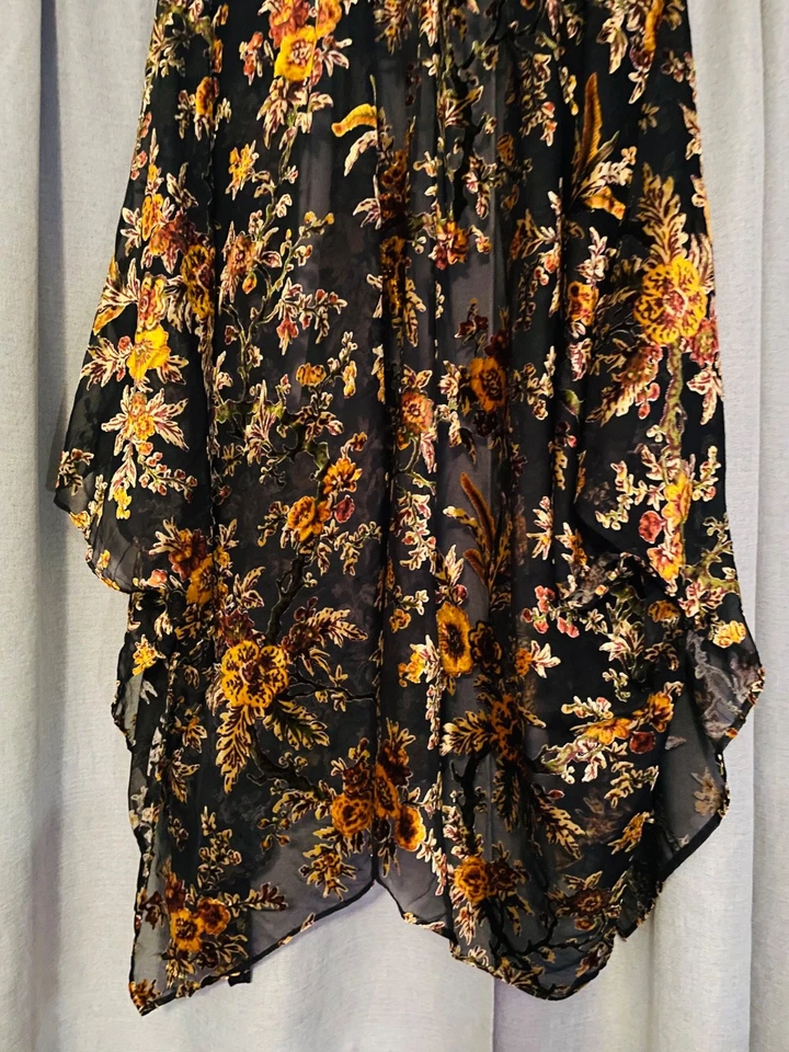 Kimono Tórrido Terciopelo Burnout Otoño Talla Única Verde Rojo Floral Gótico Boho Foto 4 de 4