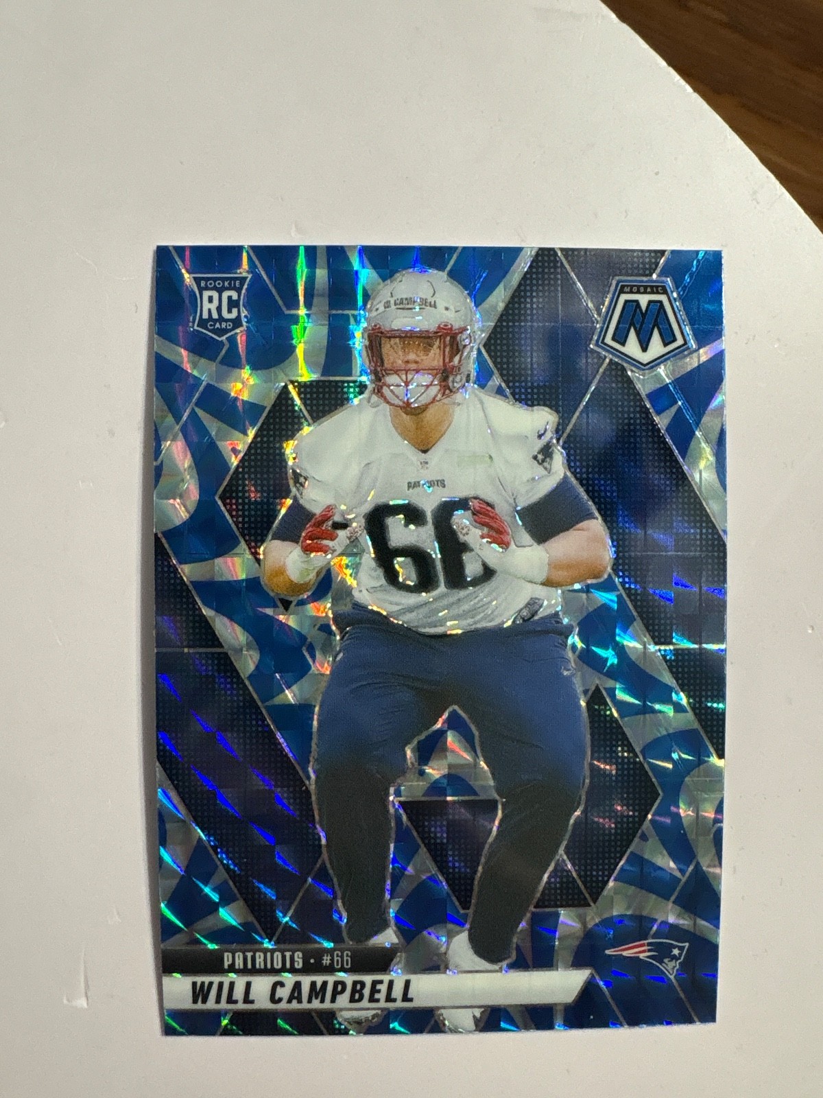 2025 Panini Mosaic Mosaic Reactive Blue #378 Will Campbell Patriots Rookie