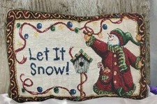 Holiday Christmas Tapestry Accent Pillow Let It Snow Snowman 12 x 8 Vintage