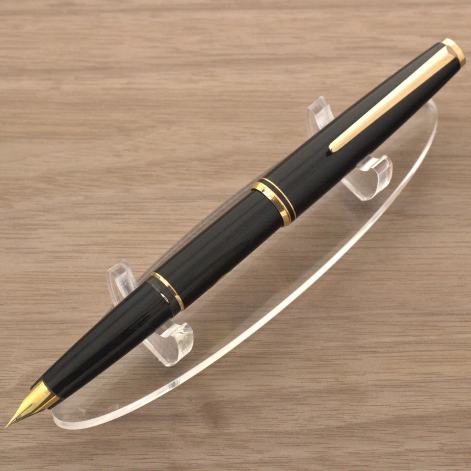 QUASE PERFEITO! Caneta-tinteiro Montblanc 320 década de 1970 ouro 14K nova na caixa enchimento de pistão preta GT - Imagem 4 de 4