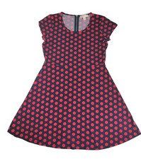 Michael Kors Dress Women's Size L Red Polka Dot Fit & Flare Cap Sleeve Zip